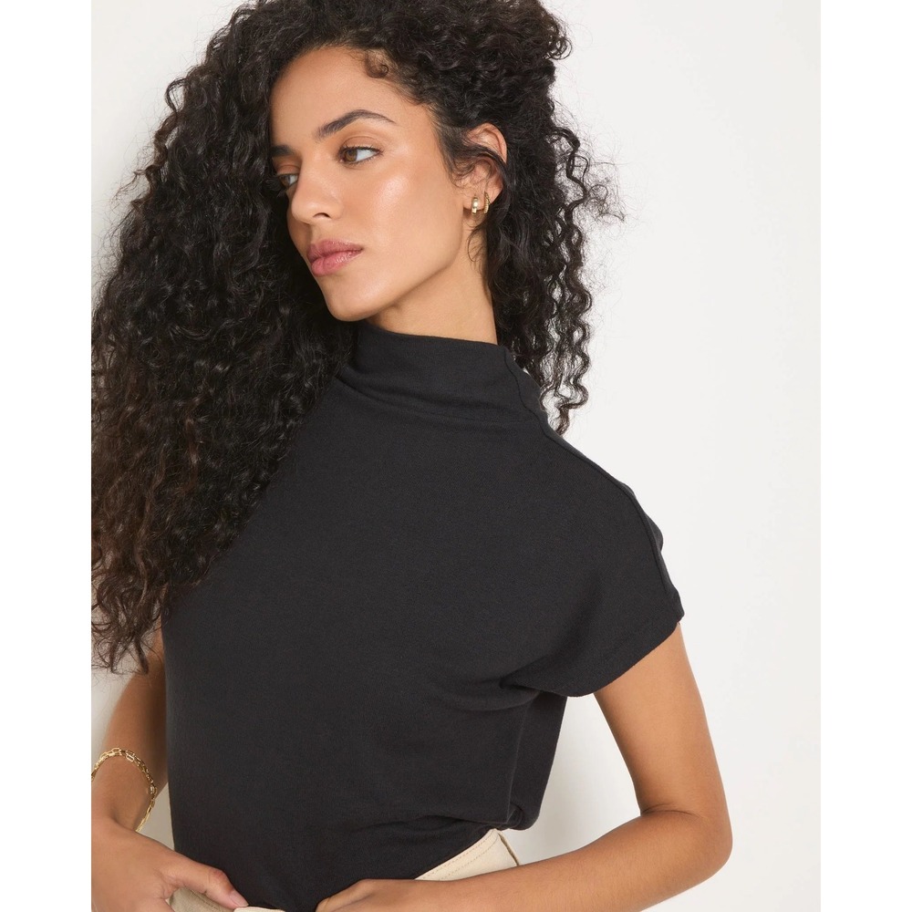 78 & Sunny Pier Funnel Neck Hacci Tee Black Short Sleeve Top S101355 Womens S